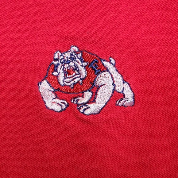 Vintage Fresno State Polo Shirt Embroidered Chest Logo Red Anvil Cotton Size L - Picture 2 of 4